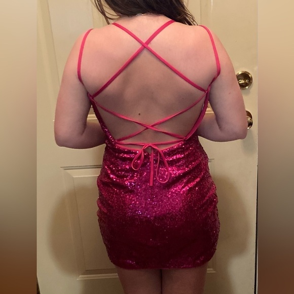 New Sequin Pink dress strappy back size 4 - Picture 5 of 5